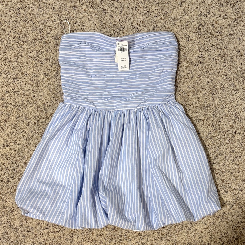 Hollister Blue and White Strapless Dress